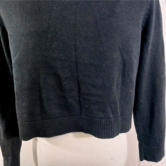 STUNNING BLACK W/BLACK, GRAY & SILVER RHINESTONE CENTER SWEATER JACKET! SZ M - Picture 8 of 9